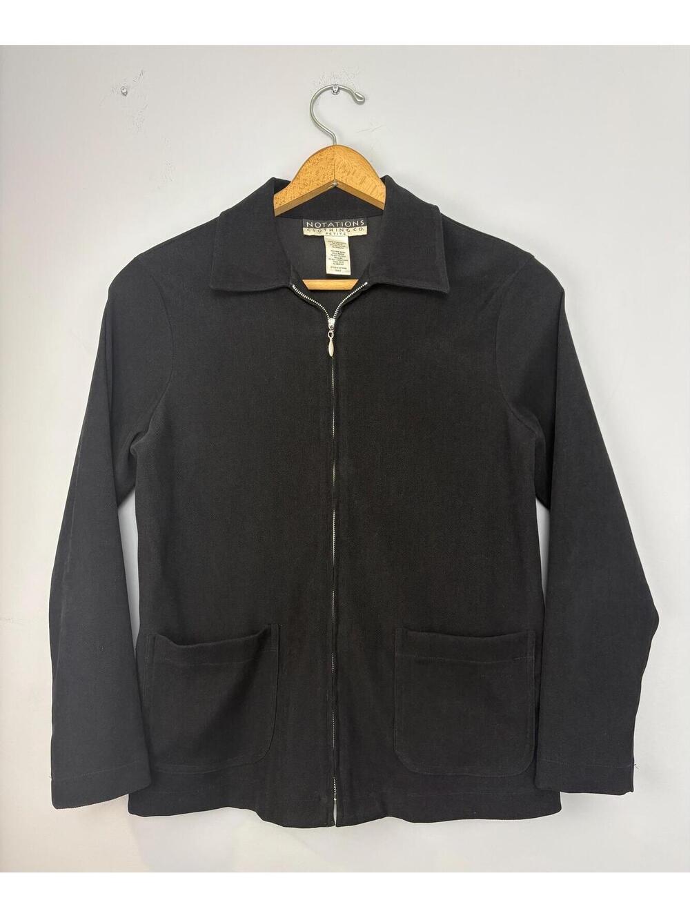 Vintage 90s Black Lightweight Collared Zip-Up Jacket S / M Notations Clothing Co